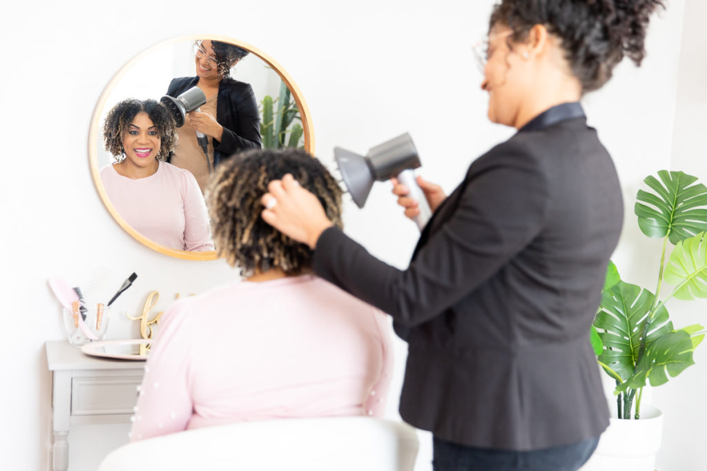 Curl specialist and hairstylist brand photo shoot 